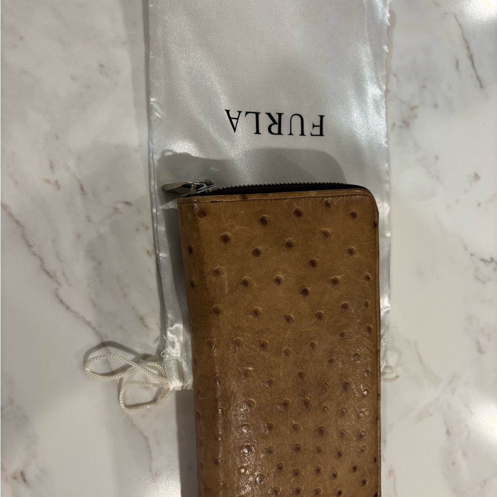 Furla Tan Ostrich-Embossed Leather Wallet